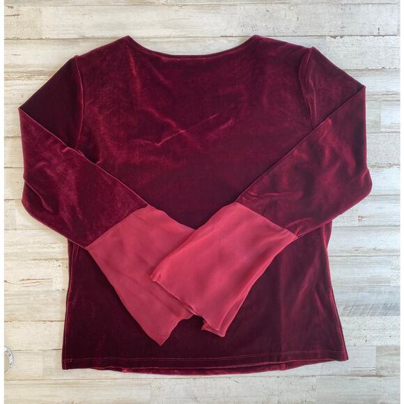 Page Burgundy Wine Velour Top Silk Cuffs Holiday SZ XL C100117 - Picture 3 of 8